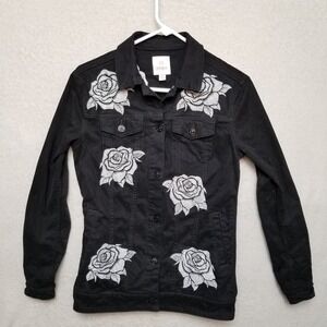 Lularoe‎ Womens Size Xsmall Black Jean Jacket Embroidered Roses